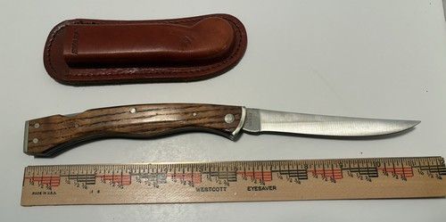 Vintage Sharp Japan "Fold-N-Lock" Large Folding Knife W/ Leather Sheath #5000D - Bild 2 von 7
