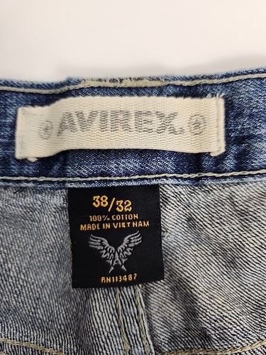 Avirex Jeans Mens 38x32 Blue Baggy Y2K Skater Denim Wide Leg Distressed Grunge - Picture 15 of 17