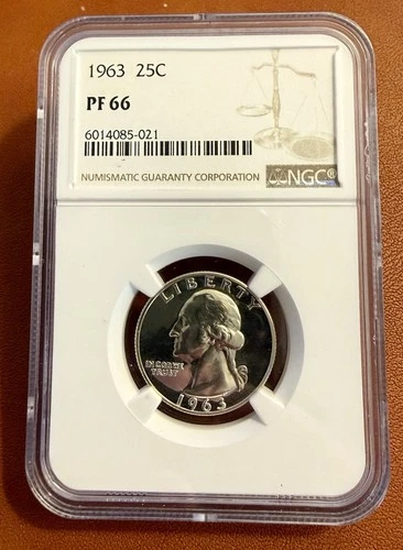 1963 PROOF WASHINGTON SILVER QUARTER GRADED NGC PR66
