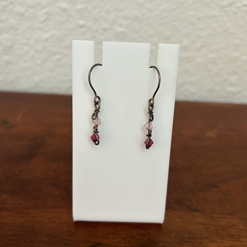 Lot Of 3 Handmade Earrings Dangle Beaded Boho Purple Pink White Metal Work - Picture 2 of 7