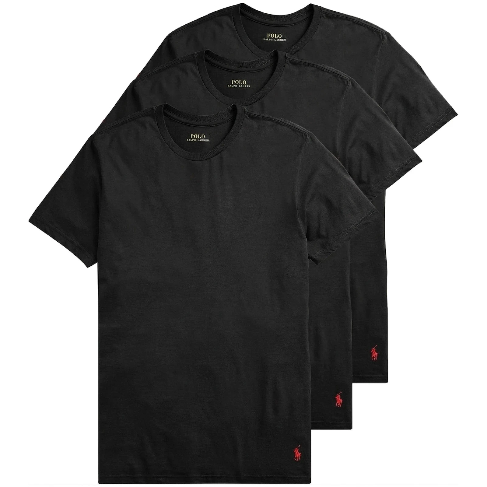 Polo Ralph Lauren Mens Crew Neck T-Shirts 3-Pack Black Solid Cotton Stretch Tee