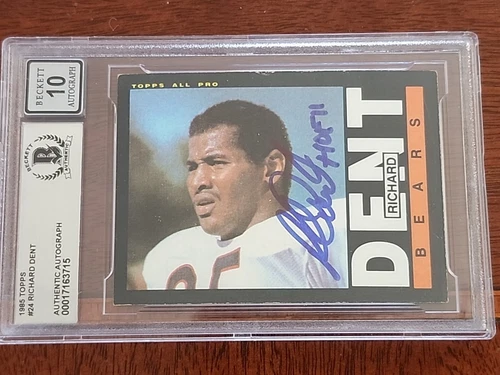 BECKETT 10 AUTO 1985 Topps Richard Dent HOF signed RC rookie card Chicago Bears 