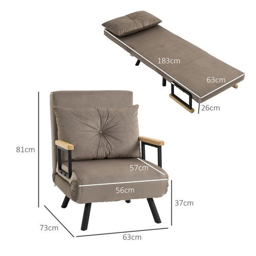 Schlafsessel Einzelsofa mit Bettfunktion, Relaxsessel mit Rückenkissen Hellbraun - Bild 4 von 9