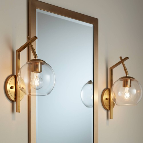 Georgia 14" High Antique Brass and Glass Wall Sconce Set of 2