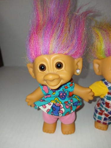 Vintage Bright Of America Troll Doll 4.5” Rainbow Hair Heart Earring Lot Of 2 - Picture 2 of 9