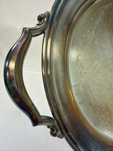 ONEIDA Ridgewood Round Tray With Handles Silver Plated USA - Picture 6 of 12