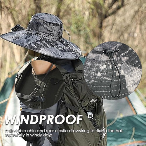 Wide Brim Sun Hat With Solar & USB Powered Fan UV Protection For Camping Fishing - Picture 7 of 25