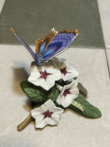 1989 Lenox Blue Temora Butterfly On White Flowers, Fine Porcelain, 3.5” Exc Cond - Picture 5 of 7