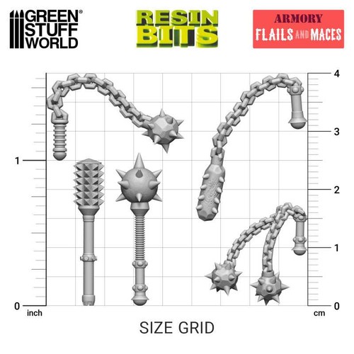 Green Stuff World Dreschflegel und Streitkolben Set (12) 3D printed Flails Maces - Picture 2 of 3
