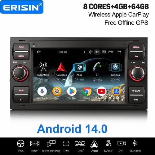 64GB Android 14 DAB+ Autoradio GPS CarPlay Ford Focus C/S-Max Kuga Fiesta Galaxy - Bild 1 von 24