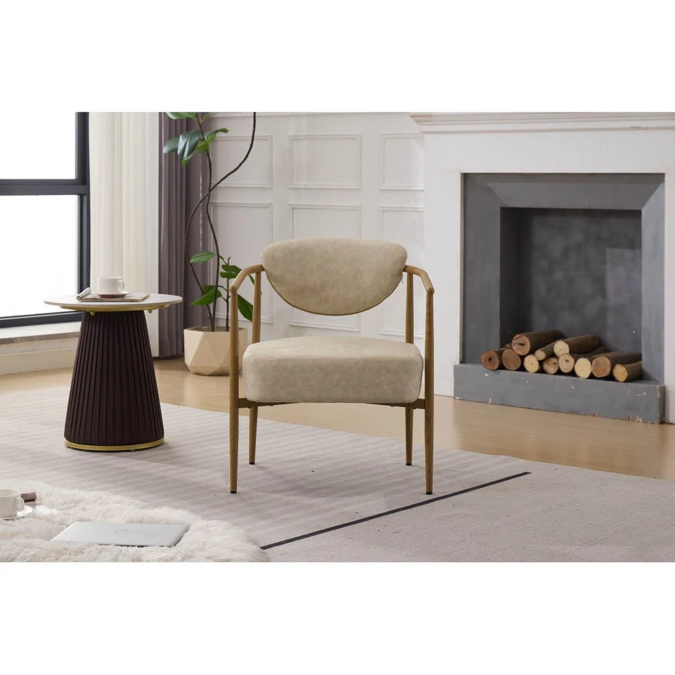 Silla de comedor sala dormitorio asiento trasero de espuma PU marco de metal suave grano de madera Foto 3 de 4