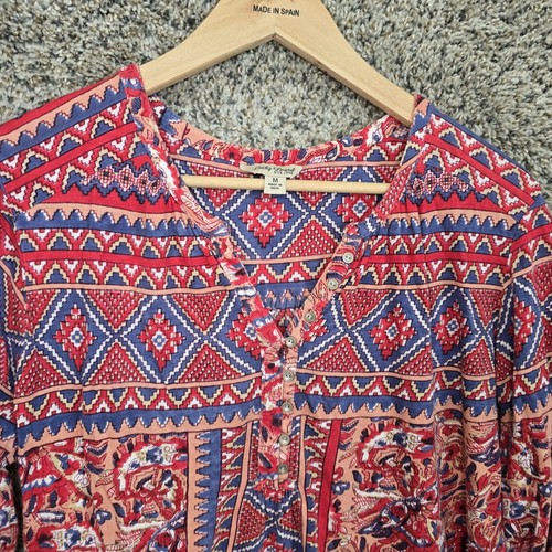 Lucky Brand Top Womens Medium Red Boho V Neck Tee Casual Lightweight - Picture 4 of 7