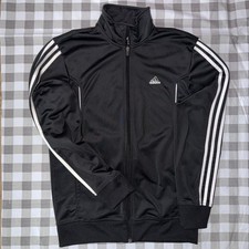 Adidas Unisex Climalite Full Zip Track Jacket Black with 3 White Stripes Size S