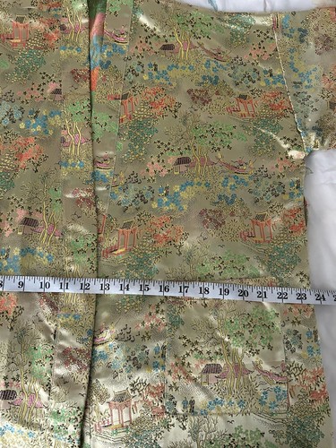 Vintage 100% Pure Silk Plum Blossom Gold Chinese Floral Robe Cheongsam Qipao M - Picture 18 of 21