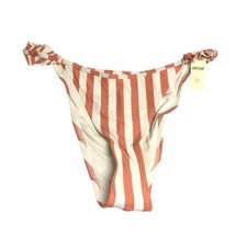 Aerie Bikini Bottom Cheekiest Ruffle Straps High Cut Striped Coral Pink White M