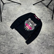 Womens Kenzo Paris Big logo black streetwear designer sweatshirt size M