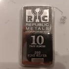 10 oz. Republic Metals Corporation (RMC) .999 Fine Silver Bar