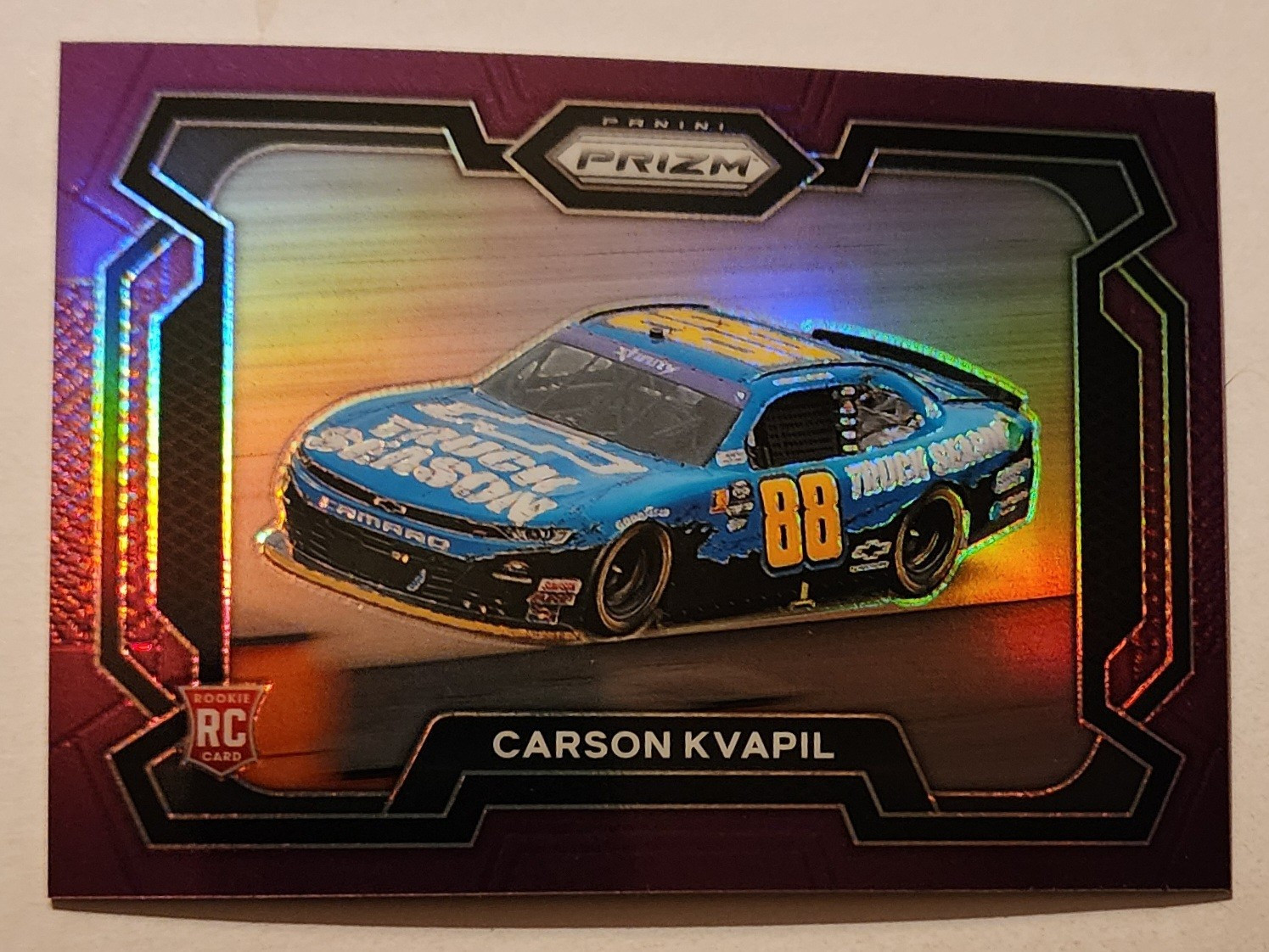 2024 Panini Prizm - Purple Prizm #85 Carson Kvapil /99 (RC)