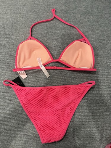NWT VICTORIA'S SECRET Bikini Teeny Triangle Sz Small Hot Pink SEXY 2 PC - Picture 2 of 4