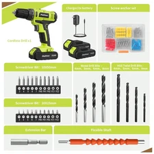 Power Drill Kit with LED Light - 2 Speed, Keyless Chuck