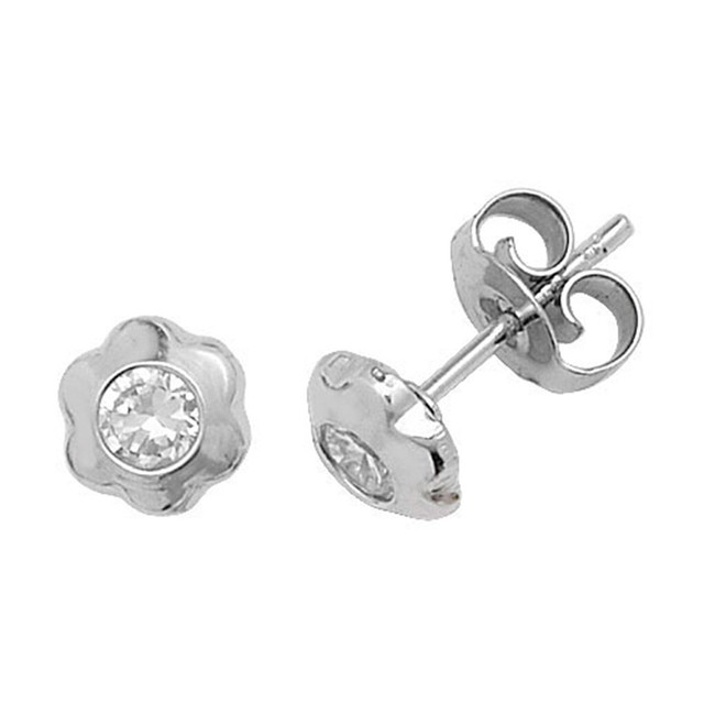 Orecchini a borchie oro bianco 9 carati con zirconi cubici- Orecchini a borchie oro bianco 9 carati con zirconi cubici-