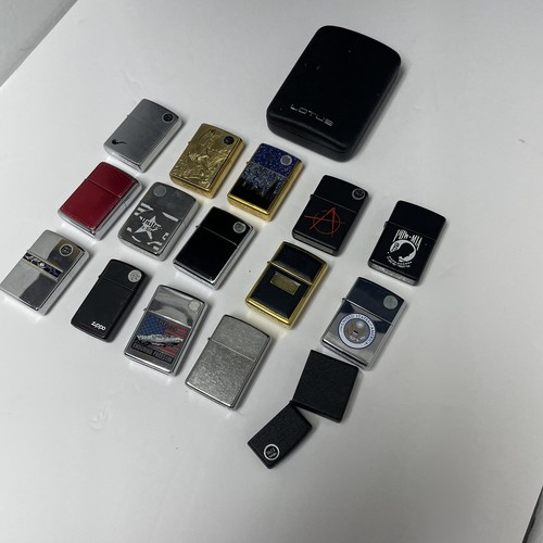 LOT OF 15 Zippo LIGHTERS COLLECTION + 1 Lotus 44 Electric Lighter /See Pictures