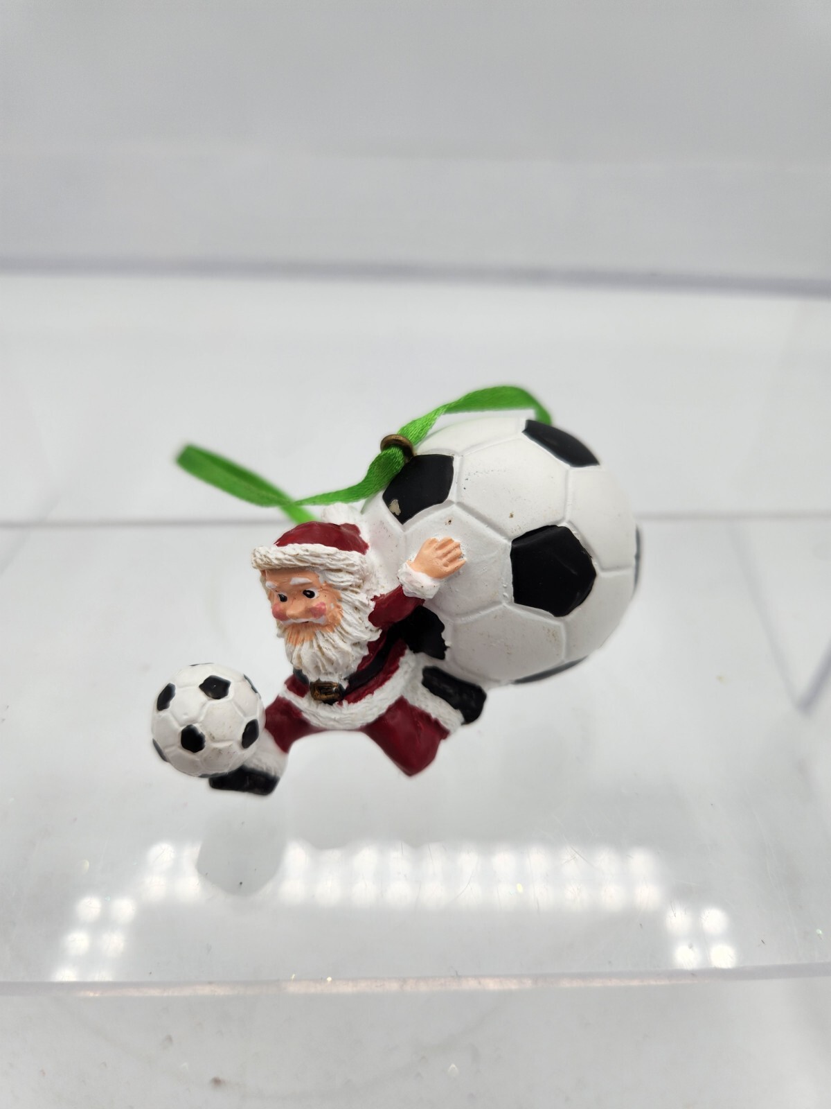 VINTAGE AVON 1 1/2" TALL SANTA SPORTS ORNAMENT SOCCER OLD STOCK  1996