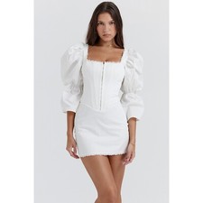 HOUSE OF CB MATILDA Add To Wishlist WHITE PUFF SLEEVE CORSET DRESS SIZE S