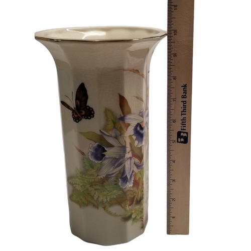 Tropische Vase Orchidee Toyo Schmetterling Crackle Glasur Japan Vintage Blumen Floral - Bild 14 von 15