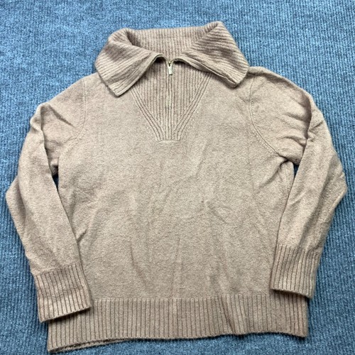 Calvin Klein Damen Zip Rollkragen Pullover L Beige Büro Karriere Reif  - Bild 1 von 11
