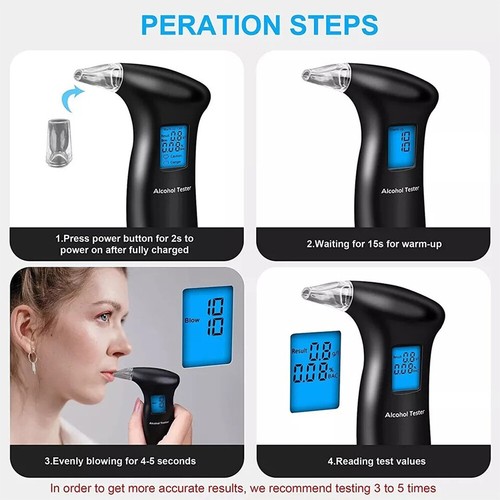 Alkoholtester Promilletester LCD-Anzeige Alcohol Tester Polizeigenau Mundstücke - Bild 17 von 36