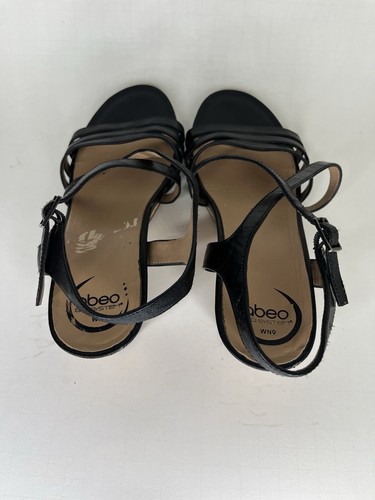 abeo bio system sandals Wedge Heels Women Size 9 Black Leather Sling Back Buckle - Picture 13 of 20