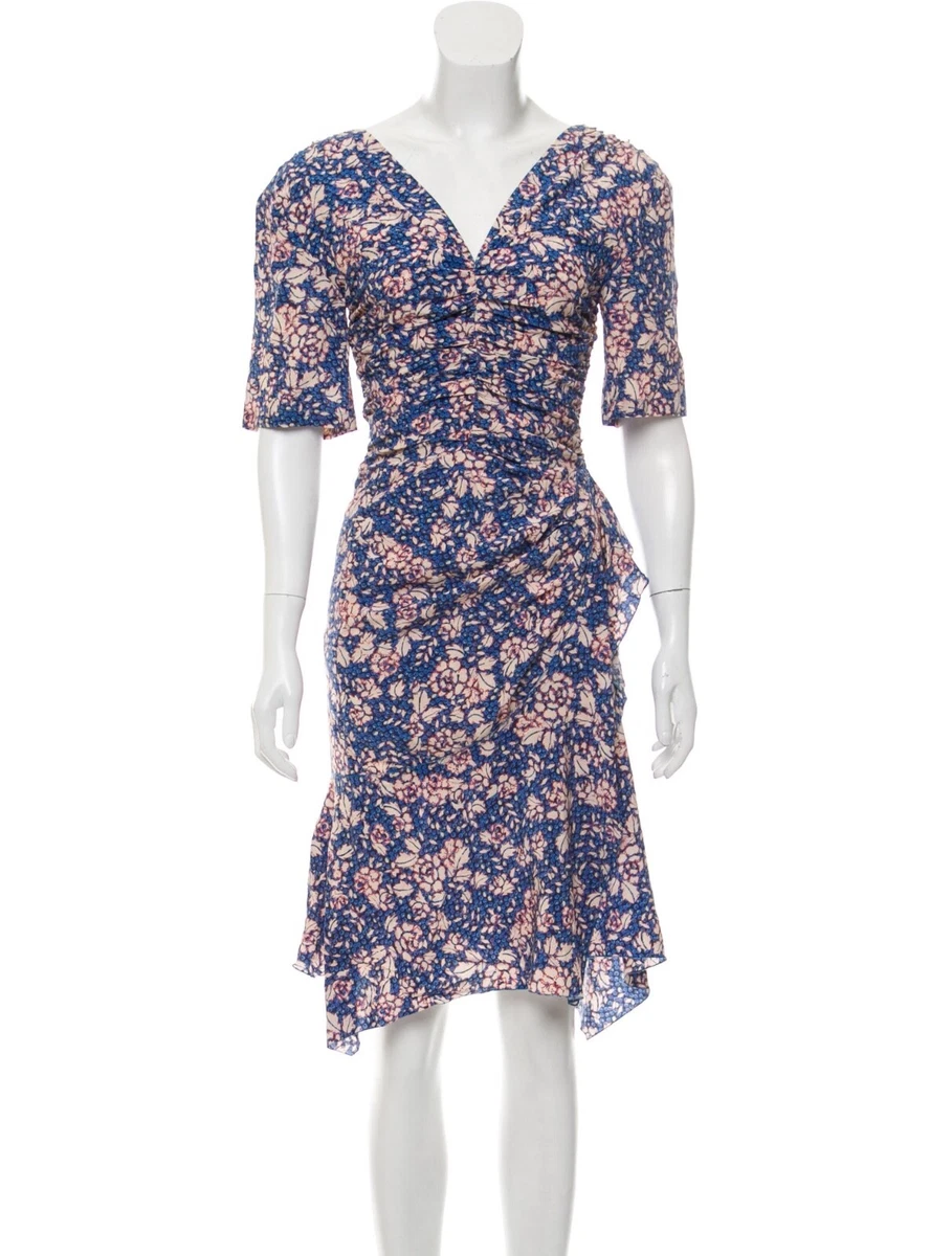 ISABEL MARANT Brodie Half Sleeve Floral Print Dress Blue 34 0 XS