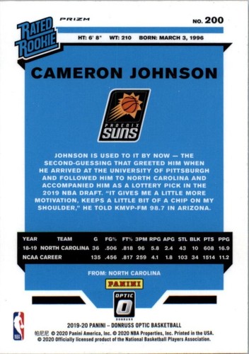 Donruss Optic Green Wave #200 2019-20 Cameron Johnson clasificación novato RR - casi nuevo-como nuevo - Imagen 2 de 2