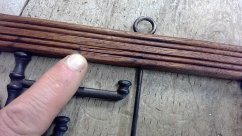 Vintage 4 arm wall mount hook 21" moveable SWIVEL rack folding wood cast iron - Picture 10 of 13