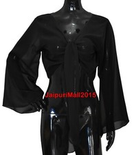 Black Chiffon Tie Top Gypsy Belly Dance Top Wrap Choli Blouse Cardigan CropTop