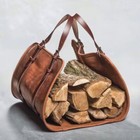 Leather Wooden Carrier Bag, Log Carrier Fire Wood Holder Real Cow Leather Bag