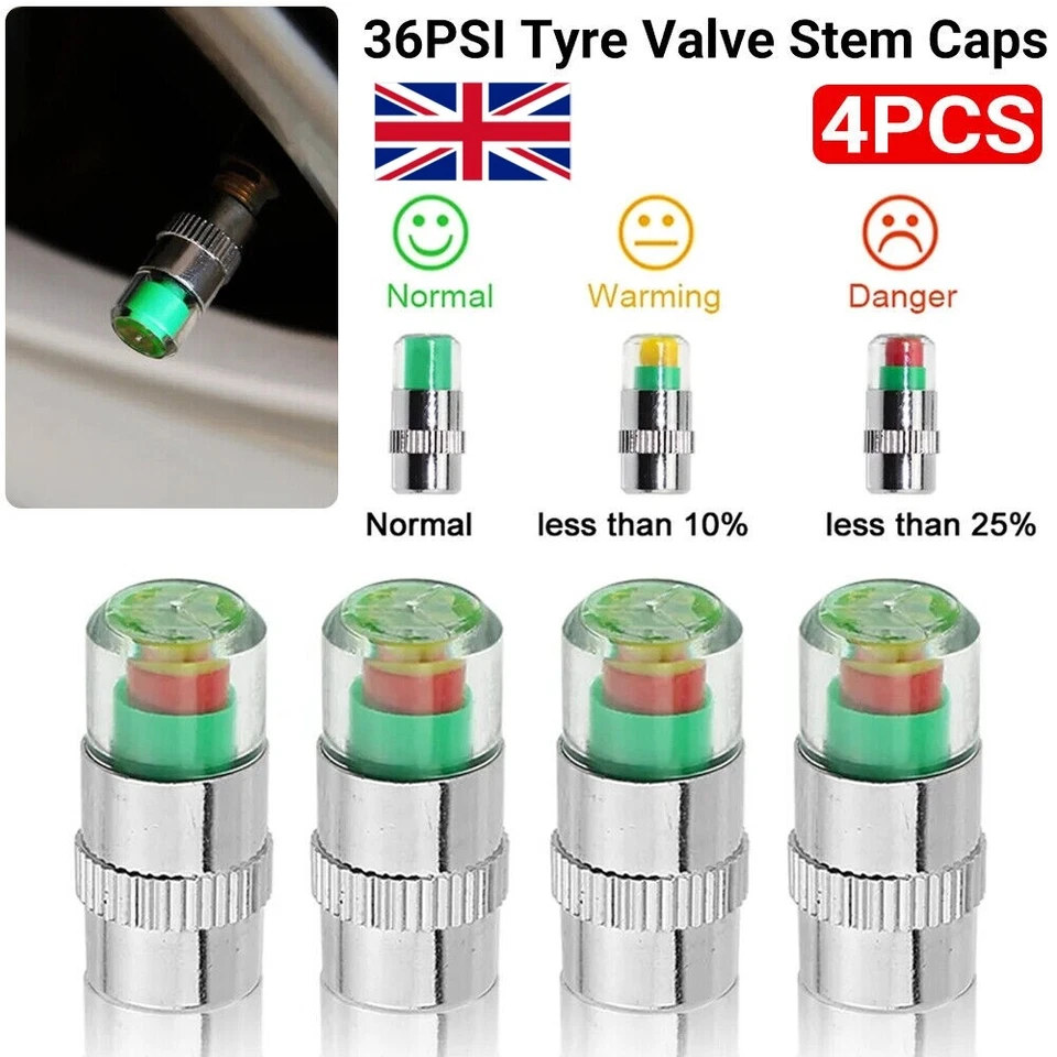 Car Auto Tire Pressure Monitor Valve Stem Cap Sensor Indicator Warn Air Cap, - Image 2 of 4
