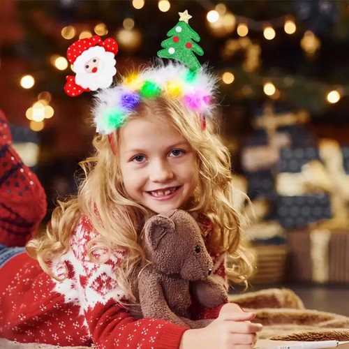 Christmas Hair Band Glowing Elk Ear Headband Xmas Tree Snowflake Hairband Deer H - Foto 3 di 41