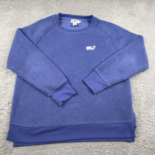 Vineyard Vines Sweatshirt Women Medium Blue Sherpa Fleece Raglan Pullover Crew - Picture 1 of 10