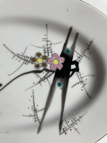 Vintage Yonemoto YY Porcelain Oval Plate Tray Platter Cherry Blossoms Bird Japan - 第 3/7 張圖片