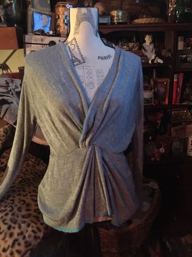 JAMES LAKELAND Lovely Heather Gray Blue Trim Knit Blouse Size 48 - Bild 3 von 3