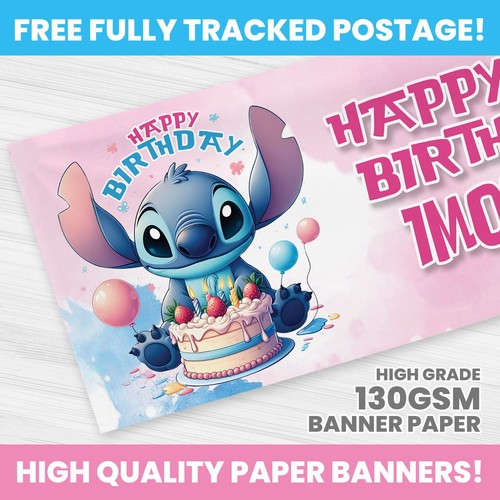 STITCH BIRTHDAY BANNER PERSONALISED ANY NAME PHOTO PARTY BANNERS GIRL BOY - Picture 3 of 3