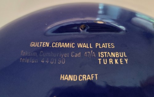 Vtg Decorative Turkish Wall Plate Cobalt Blue Gold Hand Craft Gulten Ceramics - Picture 10 of 11