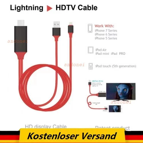 2M 8 Pin Blitz zu HDMI Kabel Adapter Video Full HD TV für iPhone IPad ITouch NEU