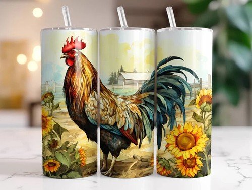 Rooster Chicken Chickens Sunflower 20oz Tumbler Insulated Travel Mug Cup - Picture 2 of 3