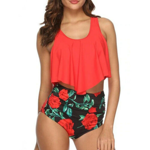 Women Floral Swing Crop TankTop Tankini Set Swimwear Swimsuit Swimming Costumeדצ - Picture 16 of 28