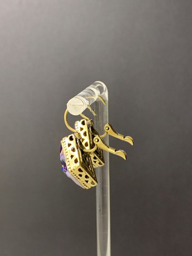 Victorian Style Gold Bronze Hinge back Drop Amethyst Purple Stone Drop Earrings - Picture 19 of 19