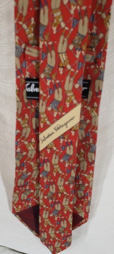Salvatore Ferragamo Herren Krawatte Golfer rot Satin Seide Italien 3 5/8" (W) 58" (L) euc - Bild 3 von 5