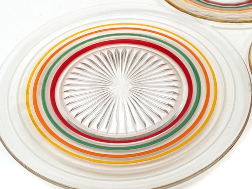 VINTAGE 1930s AMERICAN ART DECO BRIGHT GRAPHIC ENAMELLED GLASS PLATES - Picture 4 of 6